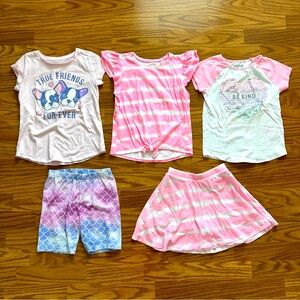 5pc Mixed Lot Jumping Beans Girls Sz 7 Short Sleeve Tops Bike Shorts Skort Pink
